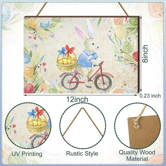 Easter Sign Bunny Bike Easter Signs Decor Religious Easter Door Rabbit - Picture 2 of 8